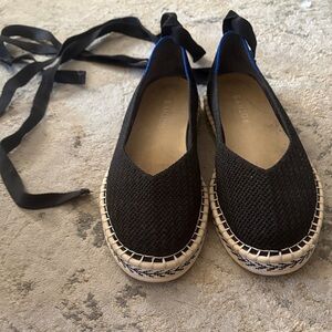 Rothy’s Black Espadrille Ballet Flats with Ankle Tie